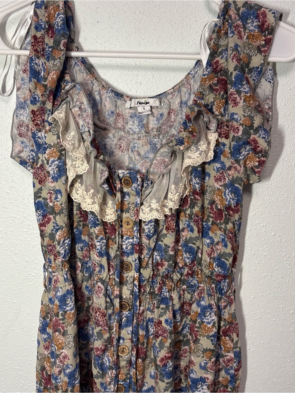 Papaya Floral Ruffle Button-Front Tunic - Blue, Tan, Rust